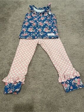Bliss Blue Floral Ruffle Tank & Pink Lattice Pajama Set